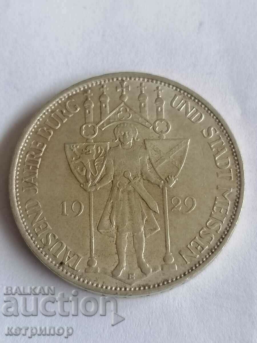 3 марки 1929 г. Е Германия сребърна Ваймарска република