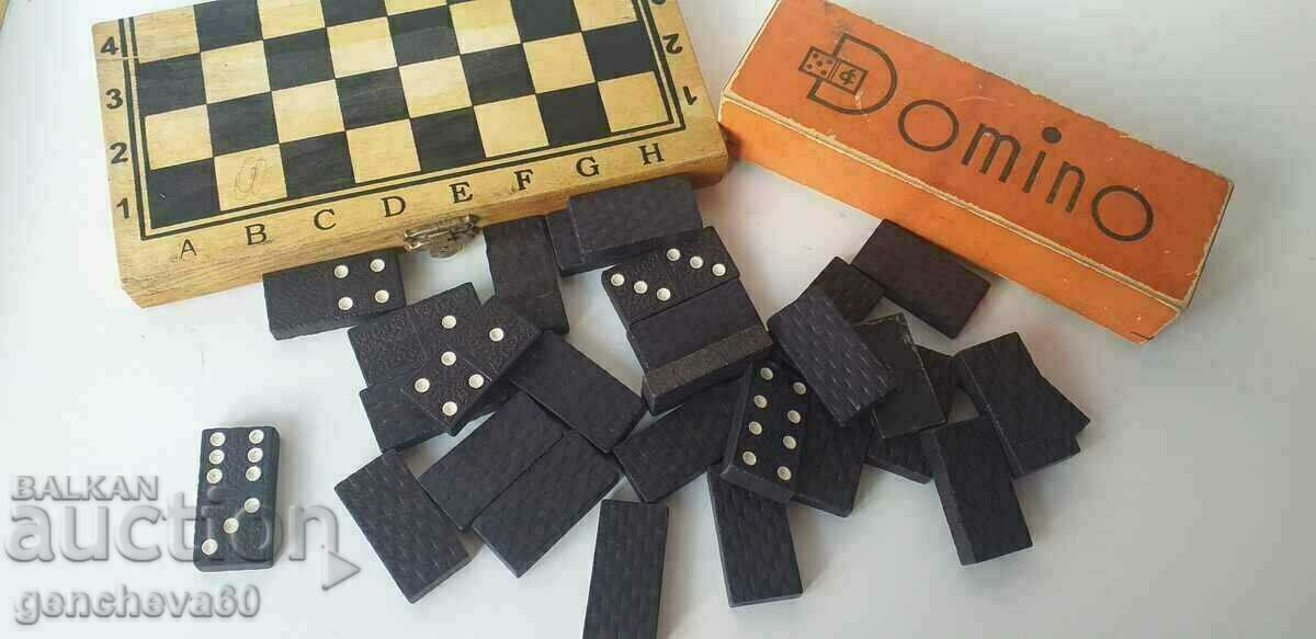 Old board games dominoes 28 pieces and checkers