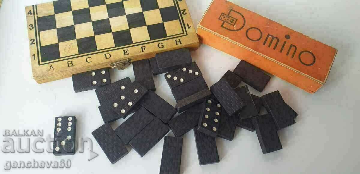 Old board games dominoes 28 pieces and checkers