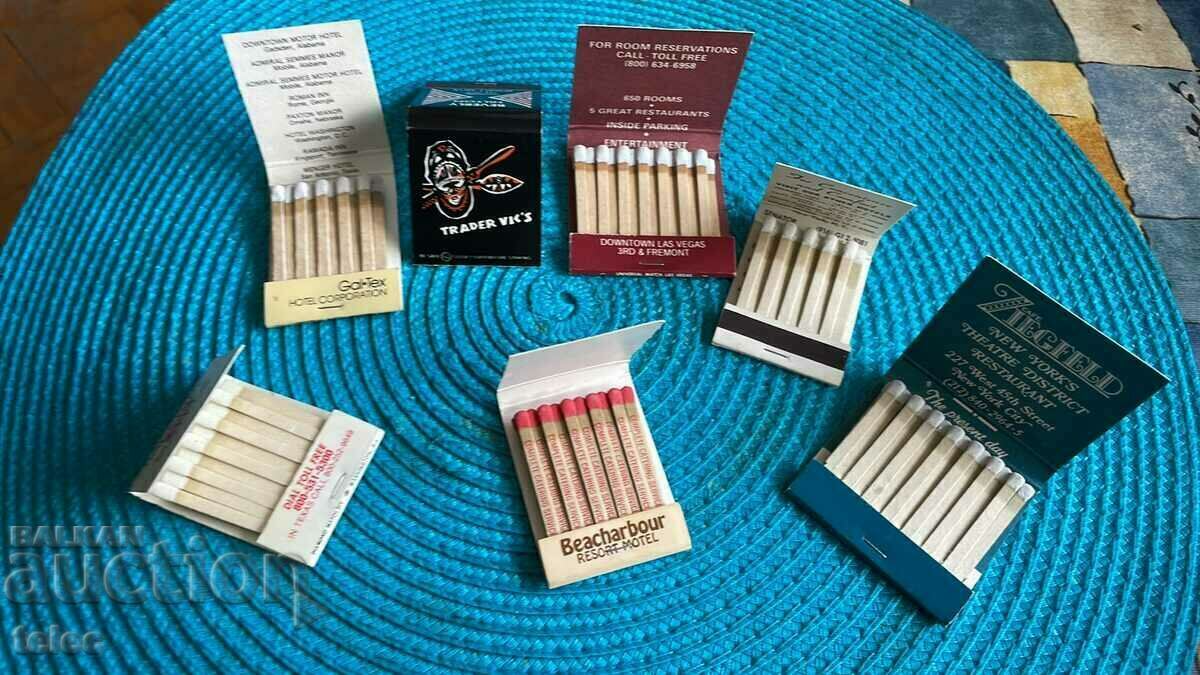 Set of advertising matches hotels from USA - 6 Set of advertising matches hotels from USA - 6