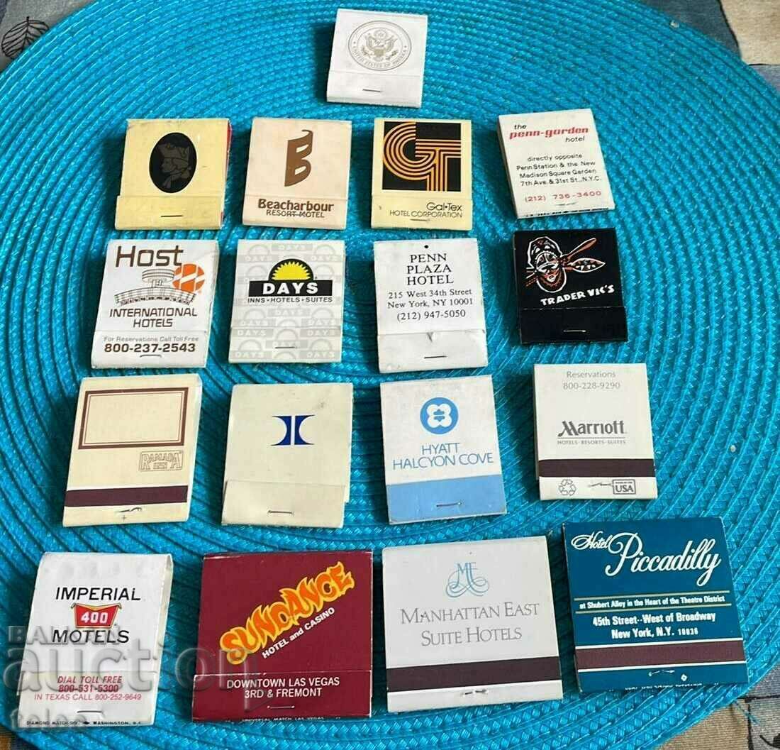 Set of advertising matches hotels from USA