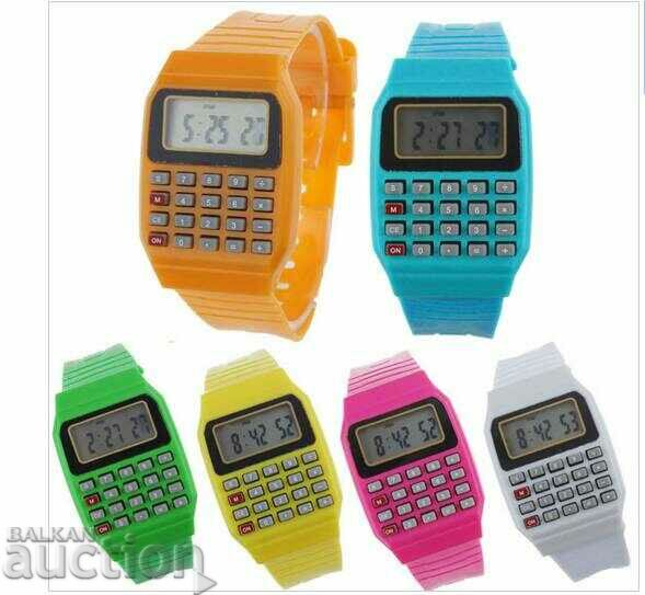 New watches with calculator for kids and school pink students with price 5.00 BGN | € 2.56 New watches with calculator for kids and school pink students with price 5.00 BGN | € 2.56