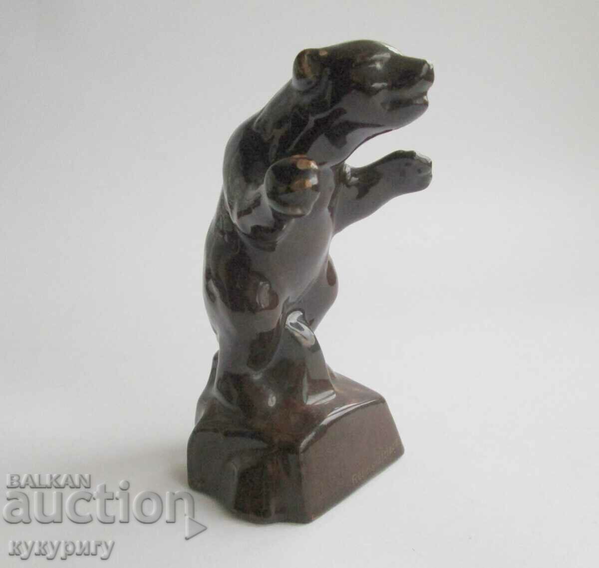 Old ceramic statuette figure angry bear Germany