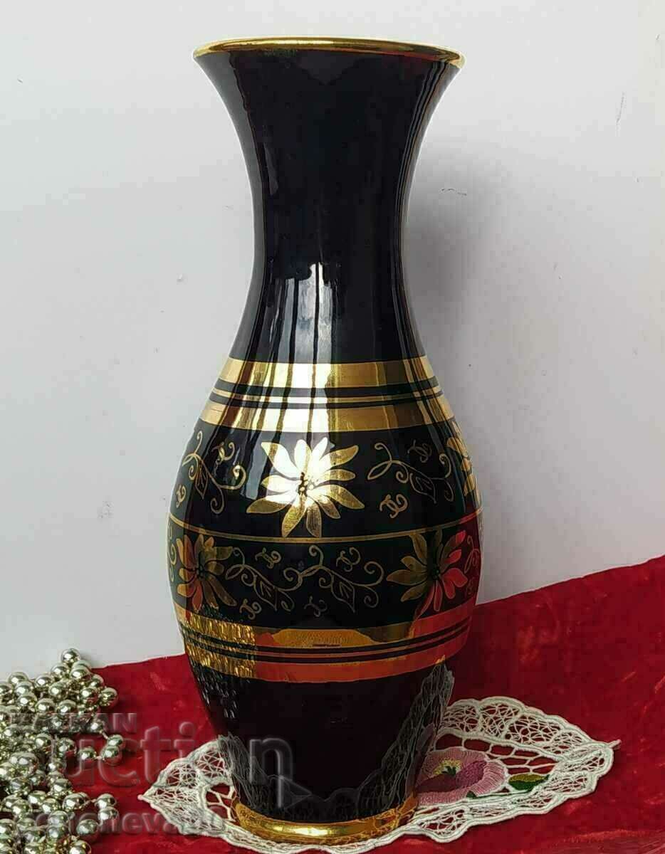 Porcelain retro vase, cobalt painted, gold plated - 5