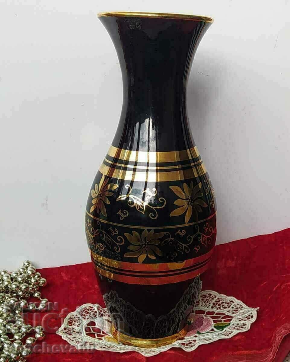 Porcelain retro vase, cobalt painted, gold plated - 6