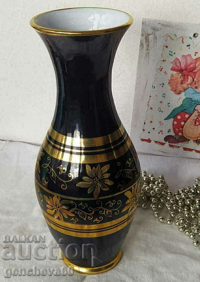Porcelain retro vase, cobalt painted, gold plated