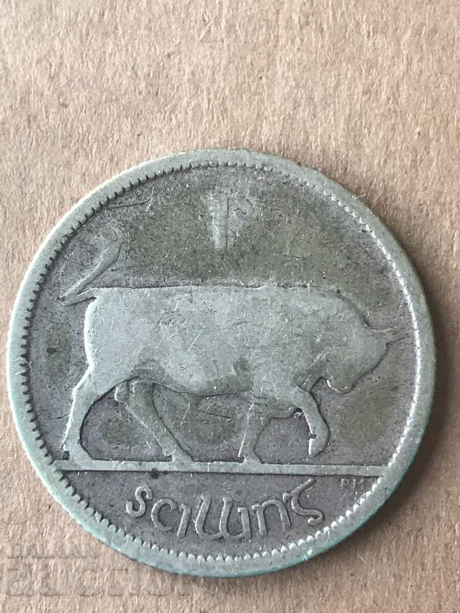 Irlanda 1 Shilling 1928 Bull Argint