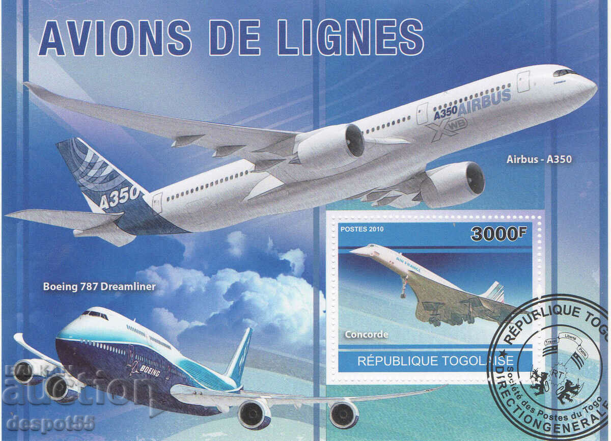 2010. Togo. Transport - avioane. Bloc.