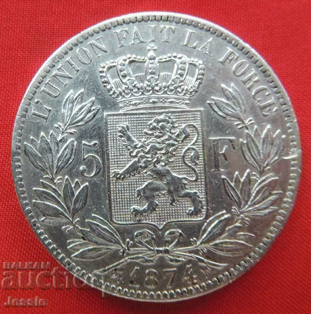 5 Franci 1874 Belgia Argint