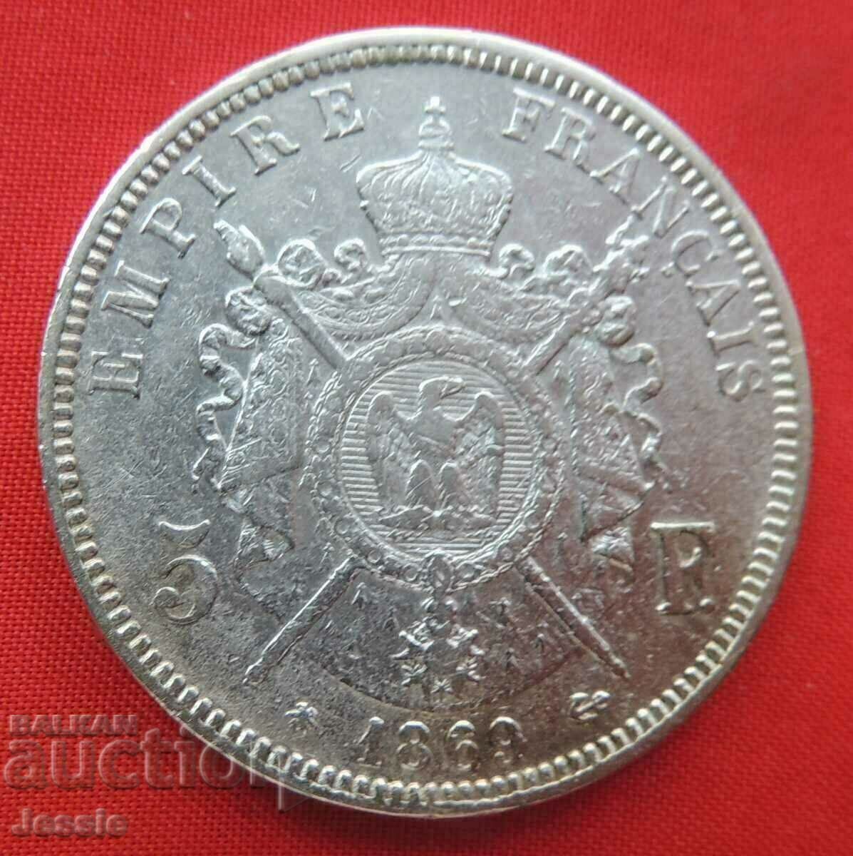 5 Franci 1869 Un argint francez - Paris