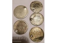 Lot 5 pcs. 11/2 kurusha 1255 Turkey Ottoman silver