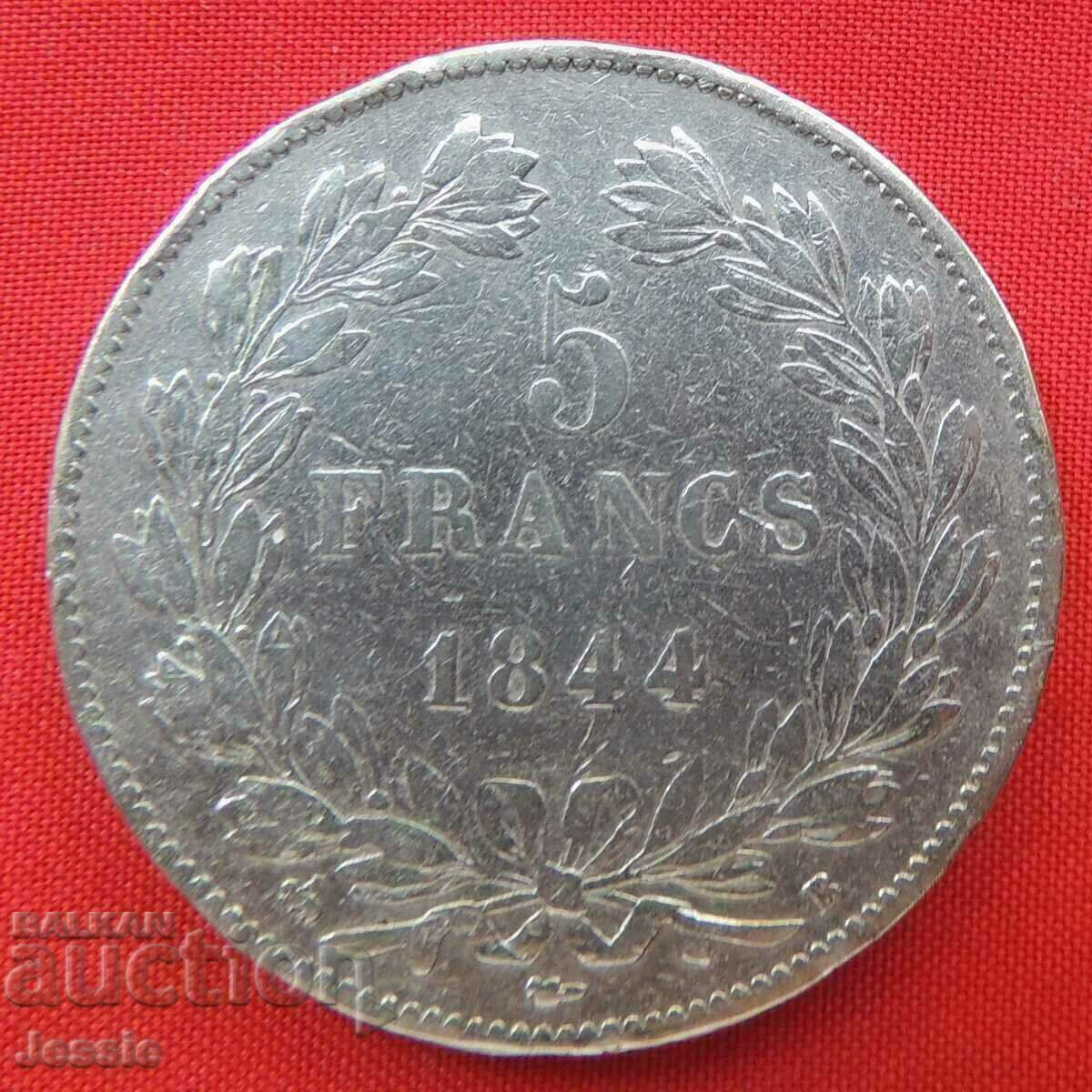 5 Francs 1844 B France Silver - Rouen