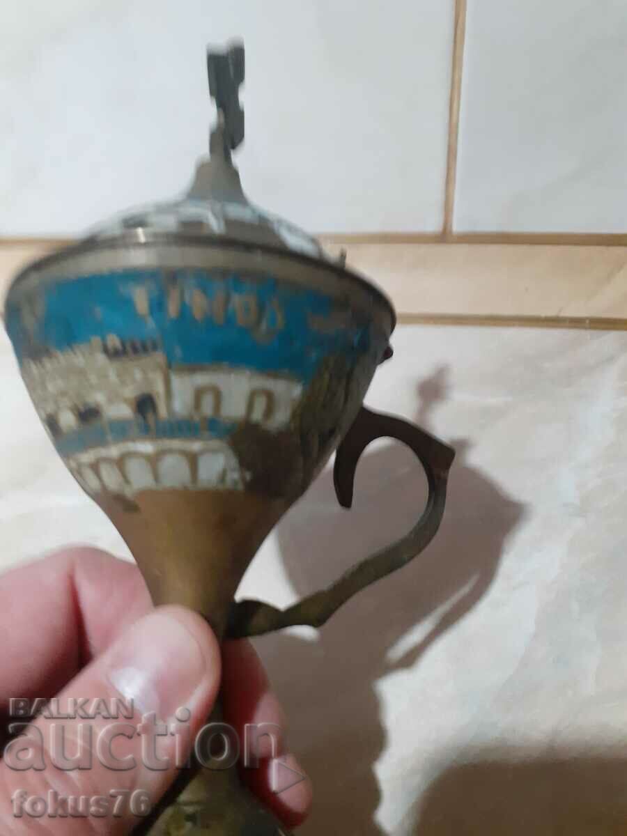 Delivery of Old bronze candle censer with enamel