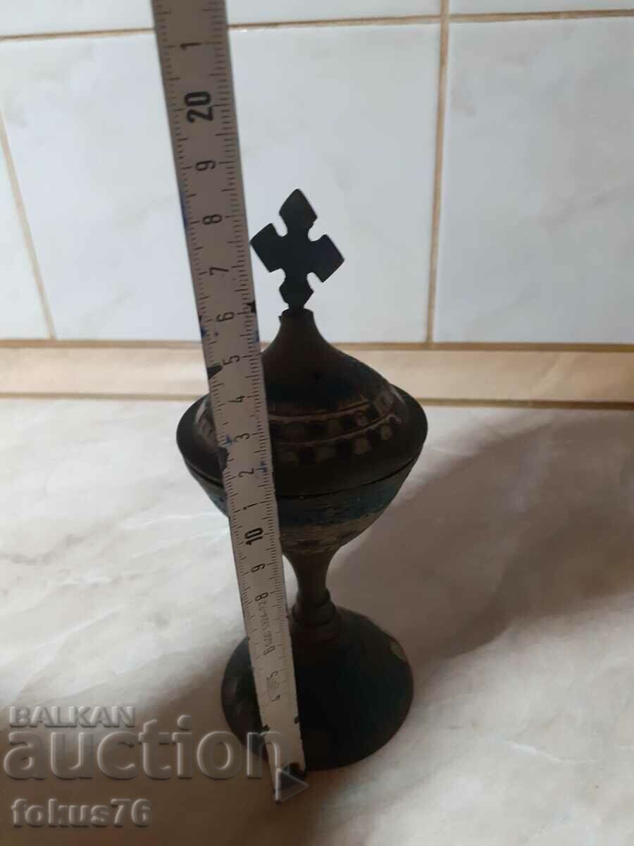 Old bronze candle censer with enamel - 7