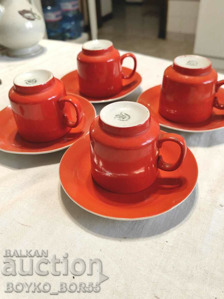 Auction Set of 4 Porcelain Bulgarian Social Cups 79th of the 20th century. Auction Set of 4 Porcelain Bulgarian Social Cups 79th of the 20th century.