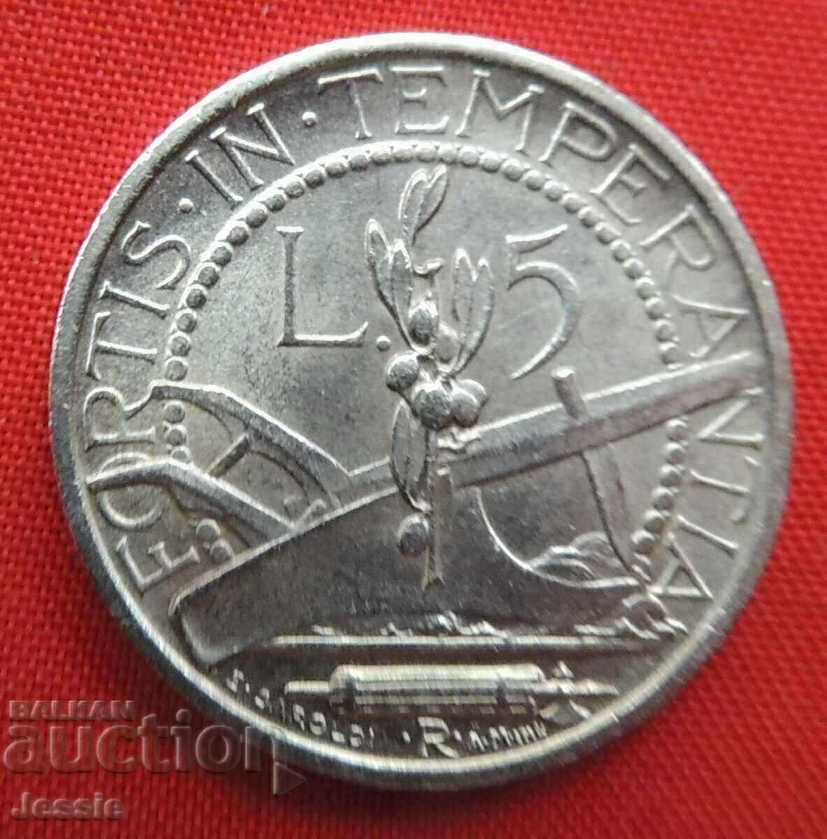 5 лири 1938 R Сан Марино сребро