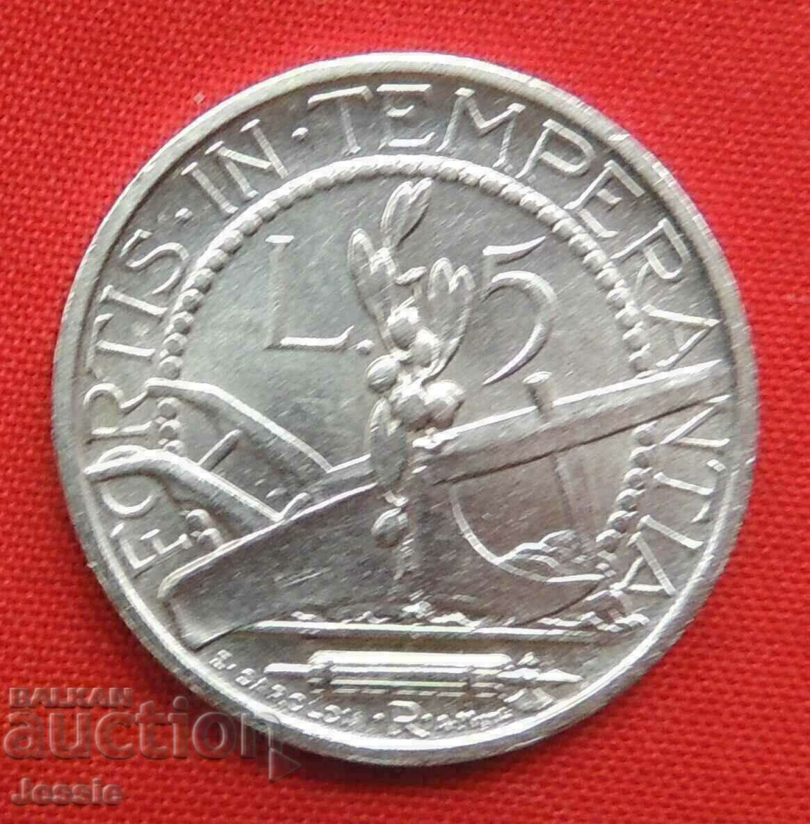 5 Pounds 1931 R San Marino Silver UNC 5 Pounds 1931 R San Marino Silver UNC