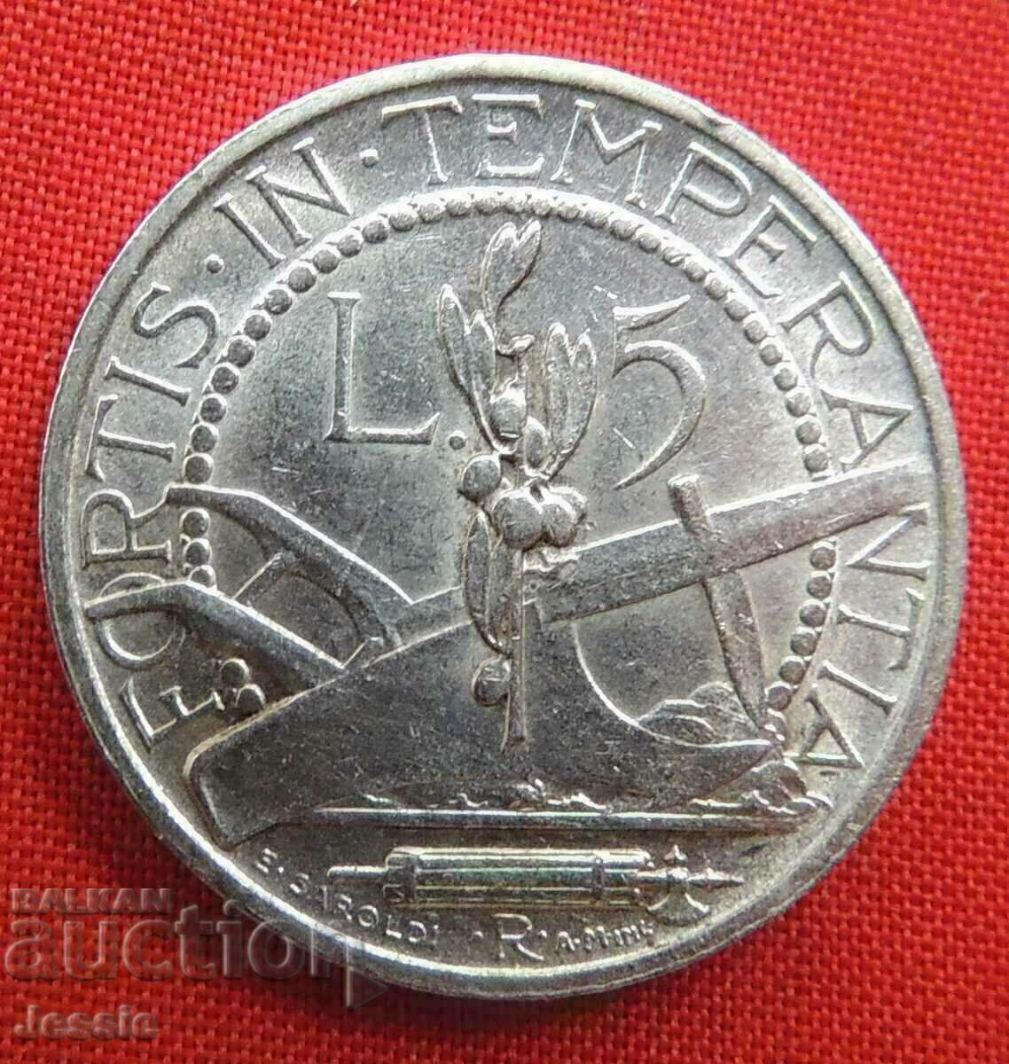 5 Pounds 1936 R San Marino Silver
