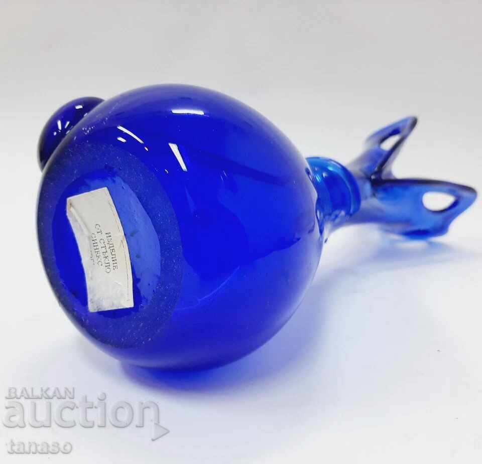 Rare Bulgarian retro SINEX Art Glass vase, cobalt glass - 6