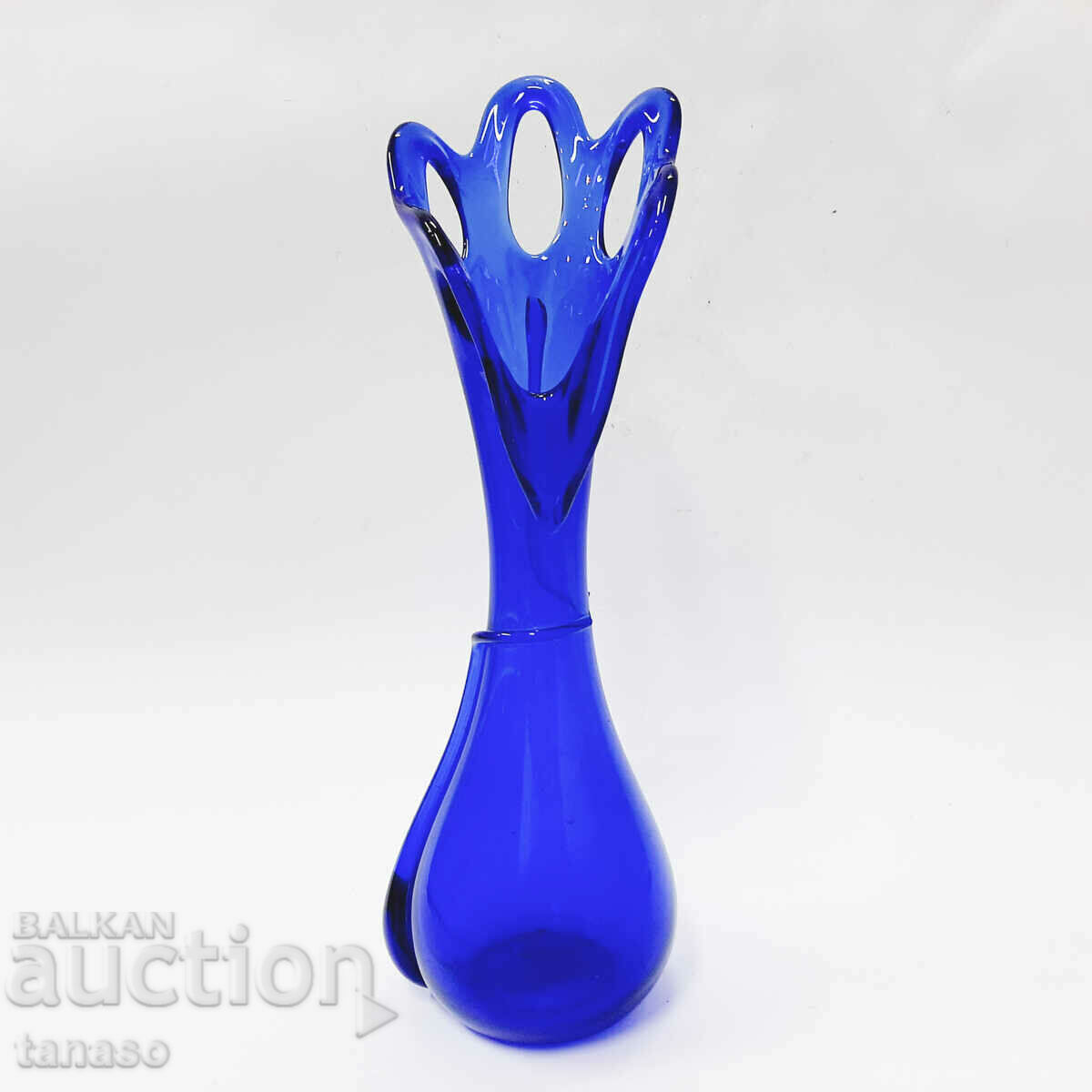 Vază de sticlă de avangardă albastru cobalt (13,3)