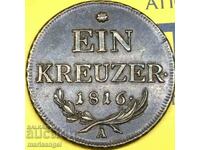 Austria 1 Kreuzer 1816 UNC 8.53g 27mm A - Vein Bronze