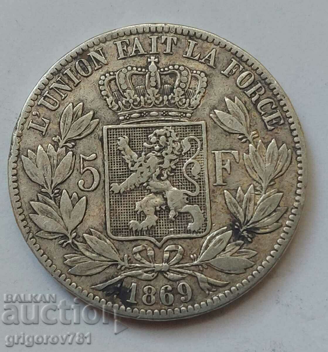 Ασημένιο 5 Φράγκα Βέλγιο 1869 Ασημένιο νόμισμα #163 με τιμή € 34.26 | 67.01 BGN