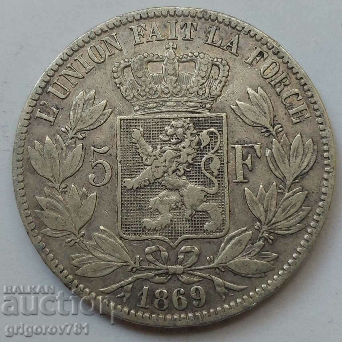 Ασημένιο 5 Φράγκα Βέλγιο 1869 Ασημένιο νόμισμα #165 με τιμή € 34.26 | 67.01 BGN