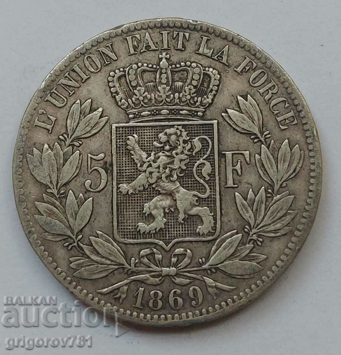 Ασημένιο 5 Φράγκα Βέλγιο 1869 Ασημένιο νόμισμα #166 με τιμή € 34.26 | 67.01 BGN
