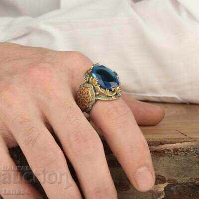 Women's ring with blue topaz and rhodium plating with price 28.00 BGN | € 14.32 Women's ring with blue topaz and rhodium plating with price 28.00 BGN | € 14.32