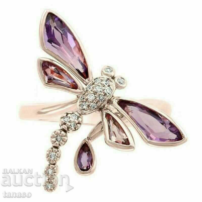 Auction  Delicate women's ring with zircons, rose gold