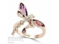 Delicate women's ring with zircons, rose gold