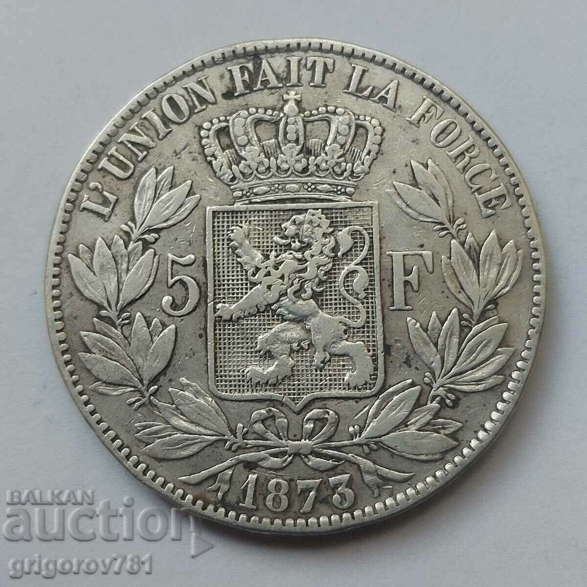 Ασημένιο 5 Φράγκα Βέλγιο 1873 Ασημένιο νόμισμα #174 με τιμή € 34.26 | 67.01 BGN