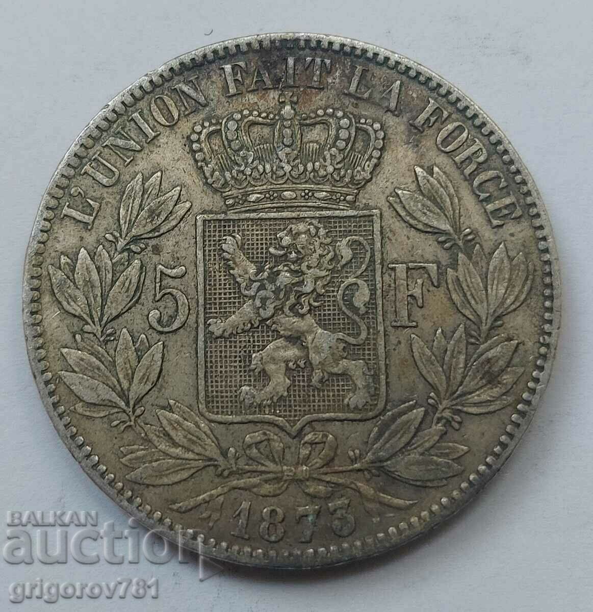 Ασημένιο 5 Φράγκα Βέλγιο 1873 Ασημένιο νόμισμα #176 με τιμή € 34.26 | 67.01 BGN