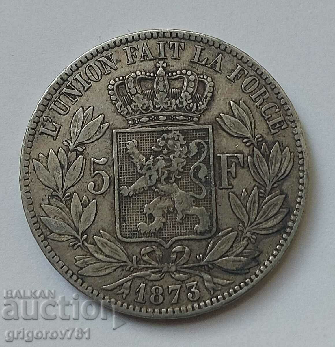Ασημένιο 5 Φράγκα Βέλγιο 1873 Ασημένιο νόμισμα #182 με τιμή € 34.26 | 67.01 BGN