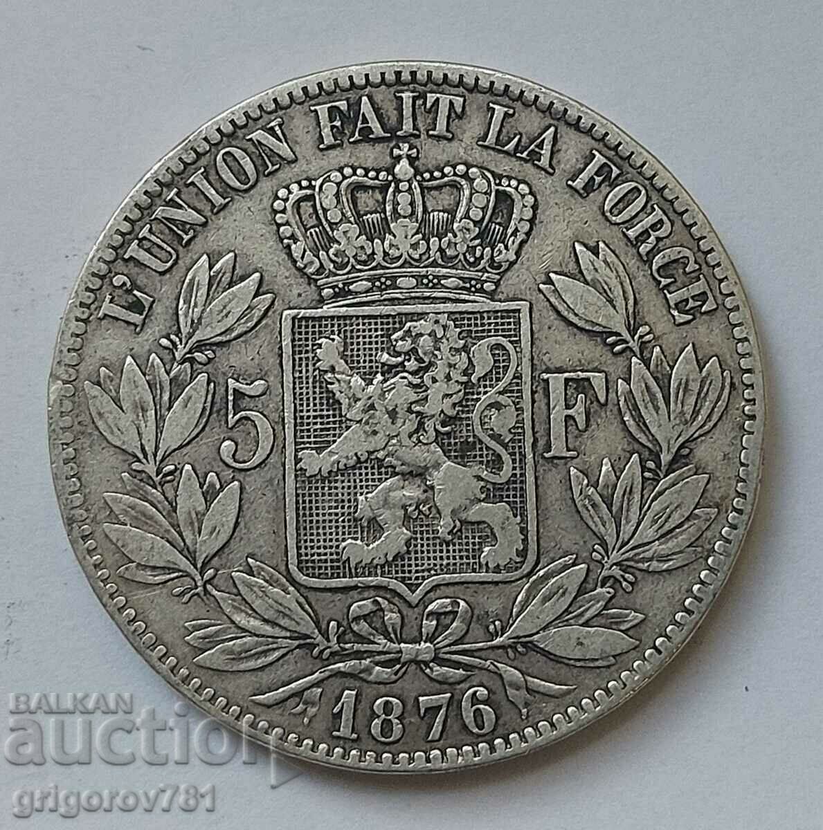 Ασημένιο 5 Φράγκα Βέλγιο 1876 Ασημένιο νόμισμα #185 με τιμή € 34.26 | 67.01 BGN