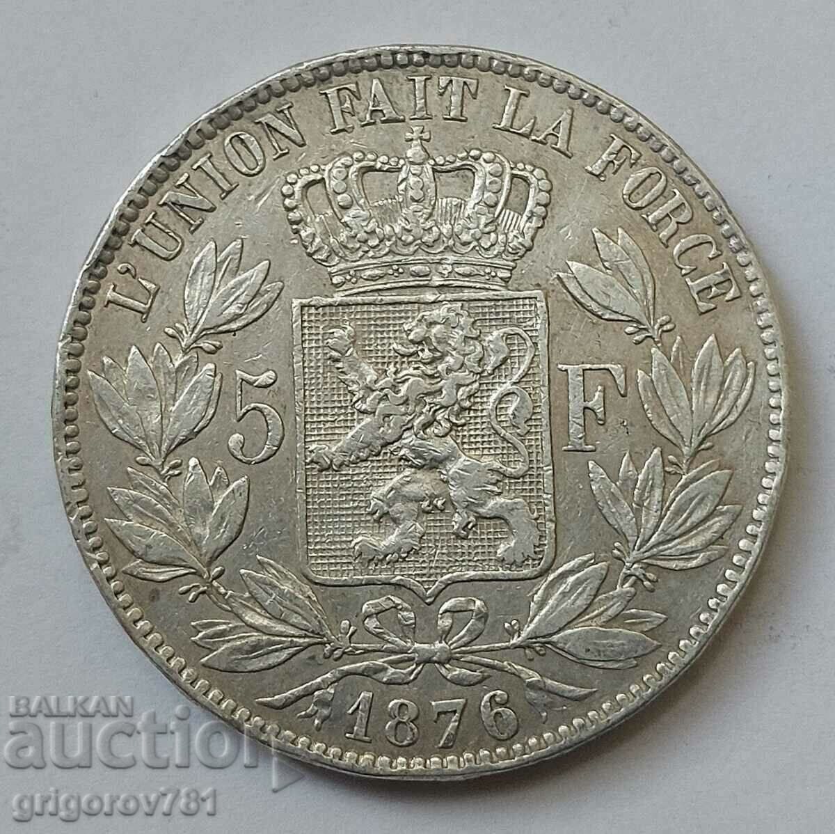 Ασημένιο 5 Φράγκα Βέλγιο 1876 Ασημένιο νόμισμα #186 με τιμή € 34.26 | 67.01 BGN