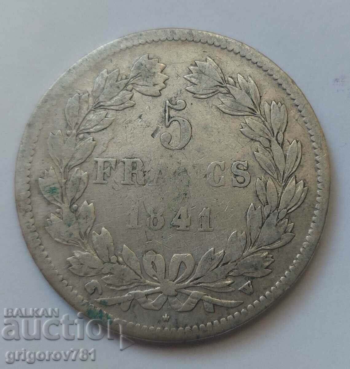 Ασημένιο 5 Φράγκα Γαλλία 1841 W Ασημένιο νόμισμα #188 με τιμή € 33.23 | 64.99 BGN