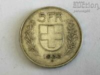 Швейцария 5 франка 1933 година (2) Сребро 0.835