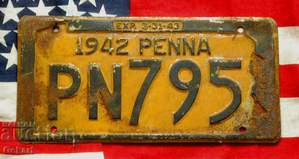 Американски регистрационен номер Табела PENNSYLVANIA 1942
