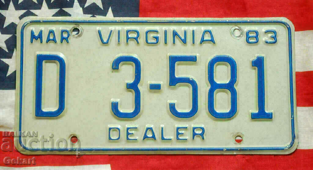 Placă de înmatriculare SUA VIRGINIA 1983
