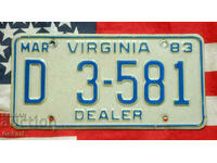 Πινακίδα αμερικανικής πινακίδας VIRGINIA 1983