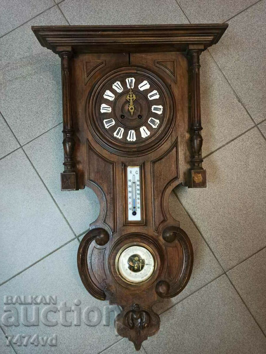 Антикварен  часовник с термометър и барометър Japy Freres