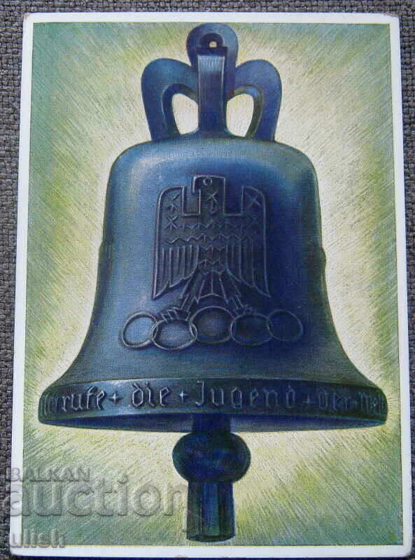 Olympic Games Berlin 1936 bell litho postcard