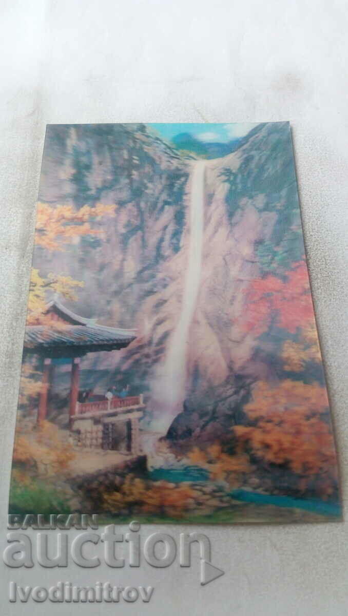 Stereo card The Kuryong Falls in Mt. Kumgang-san