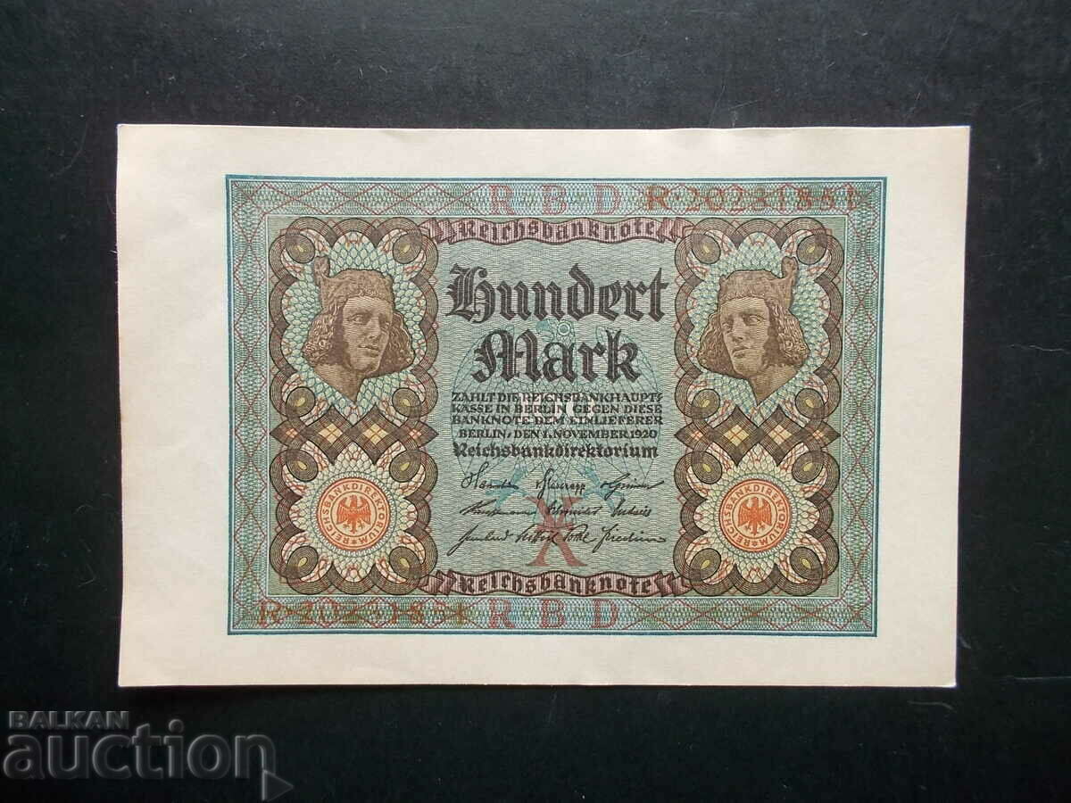 ГЕРМАНИЯ , 100 марки , 1920 , XF/AU