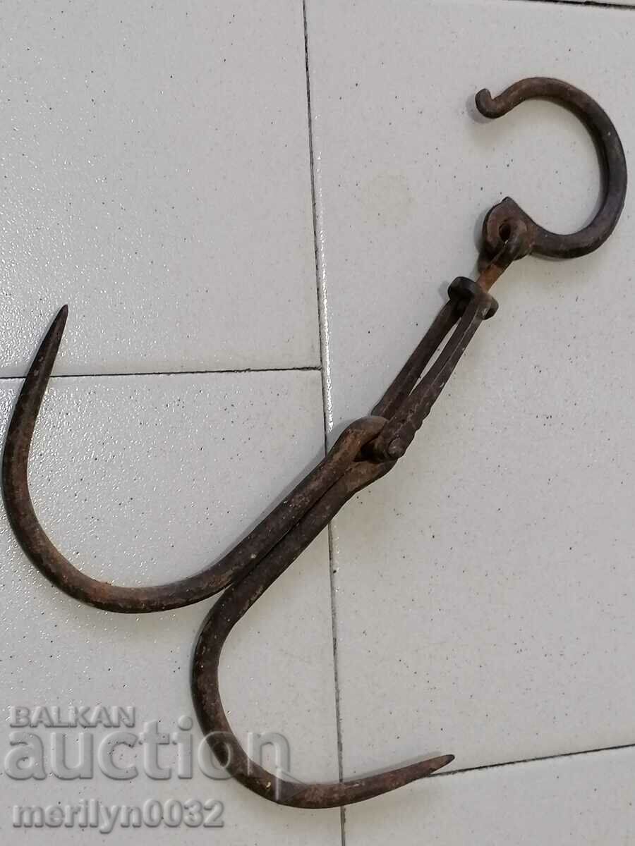 An old forged scraping hook, double twin - 7 An old forged scraping hook, double twin - 7