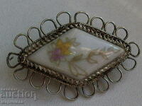 ANTIQUE BROOCH. SILVER, PORCELAIN