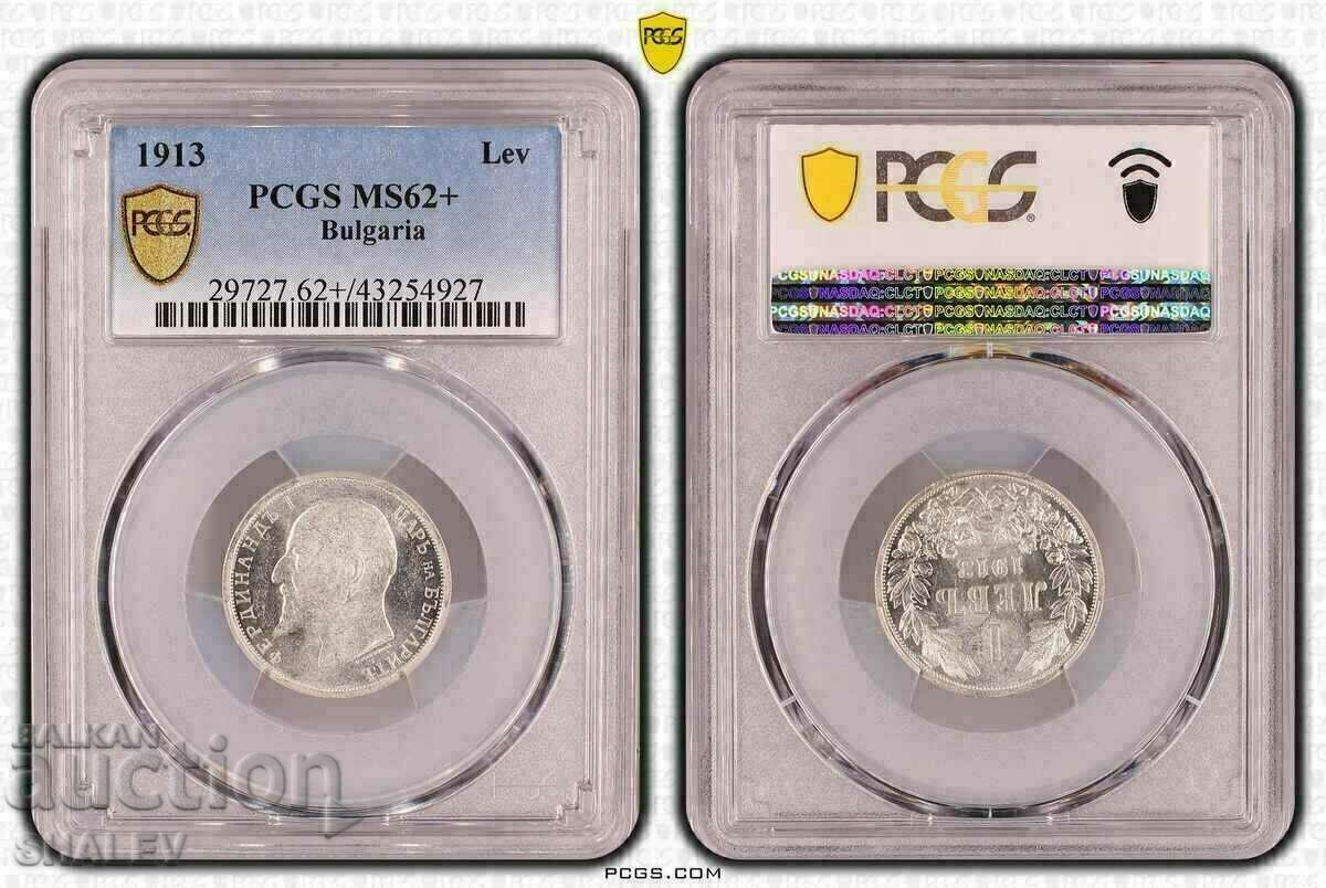 1 lev 1913 Regatul Bulgariei (3) - PCGS MS62+