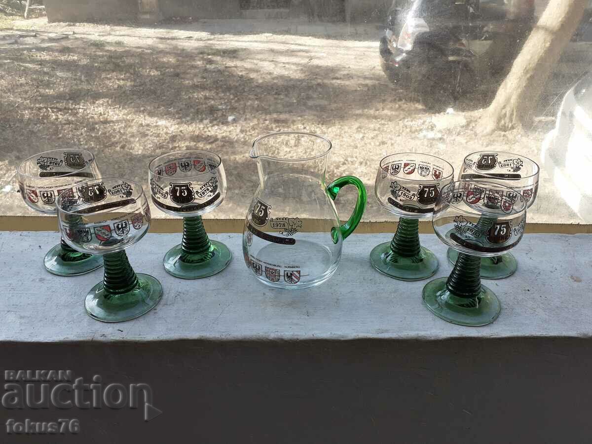 Auction Old German brandy service 6 cups + jug - new Auction Old German brandy service 6 cups + jug - new