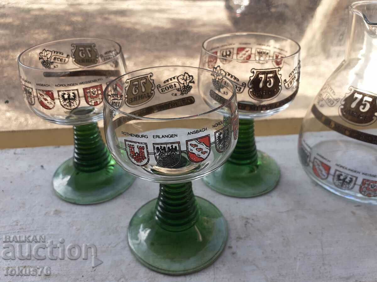 Old German brandy service 6 cups + jug - new - 7 Old German brandy service 6 cups + jug - new - 7